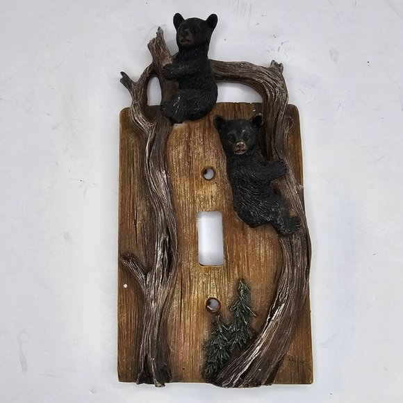 Vintage Slifka Black Bear Cubs Climbing Light Switch Plate Cover - Picture 1 of 10